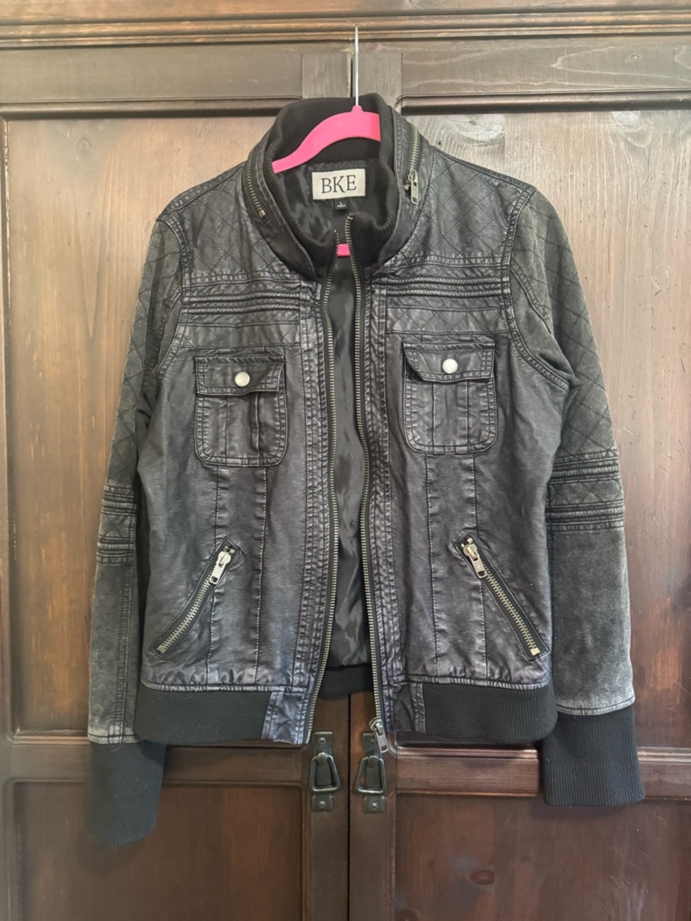 BKE Black Quilted-Style Bomber Jacket size Large